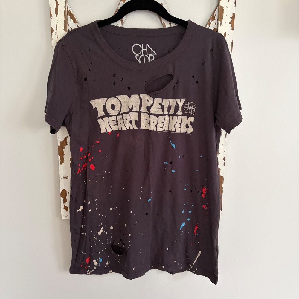 Chaser Tom Petty & The Heartbreakers distressed graphic tee paint splatter Sz M